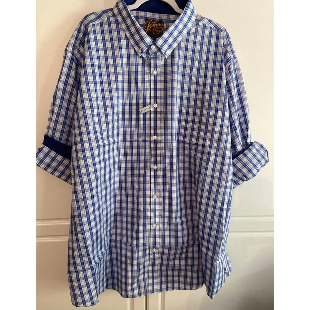 Johnny Bigg Blue White Plaid Dress Shirt Mens 4XL USA 6XL AU NWT